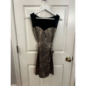 Alice Handmade In London Leopard Satin & Black Swiss Dot Tie Back Dress sz S EUC